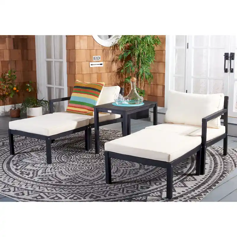 SAFAVIEH Outdoor Living Pratia 5Pc Outdoor Set - Dark Slate Grey/Beige - 29W x 27D x 27H