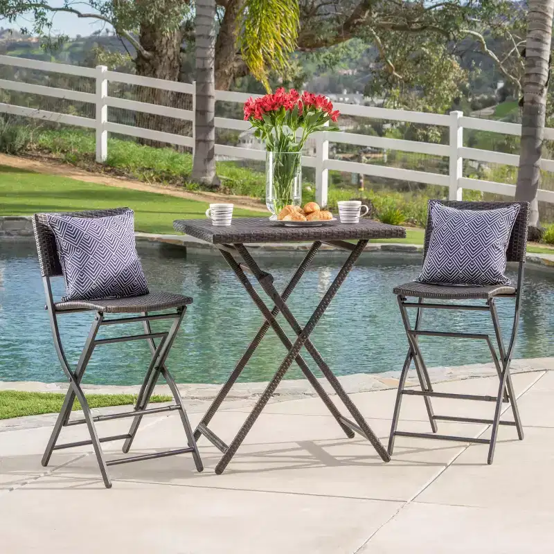 Christopher Knight Home Margarita Outdoor Wicker 3 Piece Folding Bistro Bar Set, Multibrown