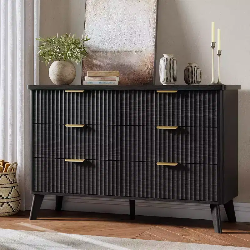 6 Drawers Dresser for Bedroom, 47.2 Wide Dressers with Curved Profile Design