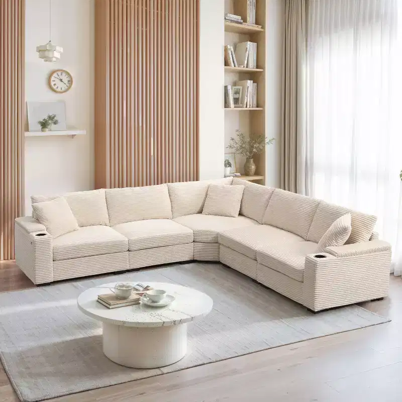 Oversized Convertible L-Shaped Sectional Sofa with Armrest Storage & USB Charger