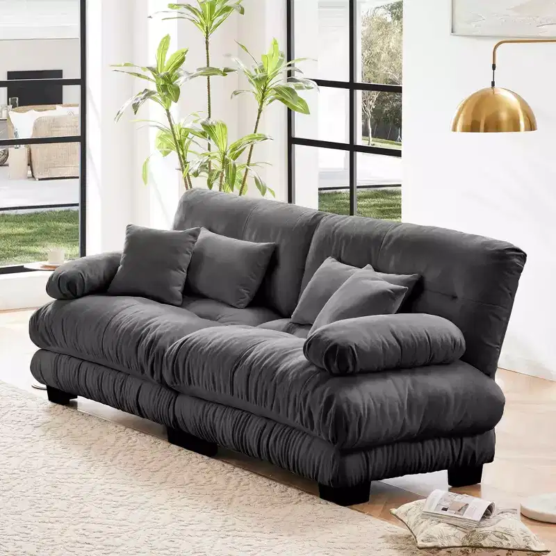 MAYEERTY Cloud 2 Seater Sofa with 2 Seat 2 Lumbar Pillows 2 Throw Pillows for Living Room Gray