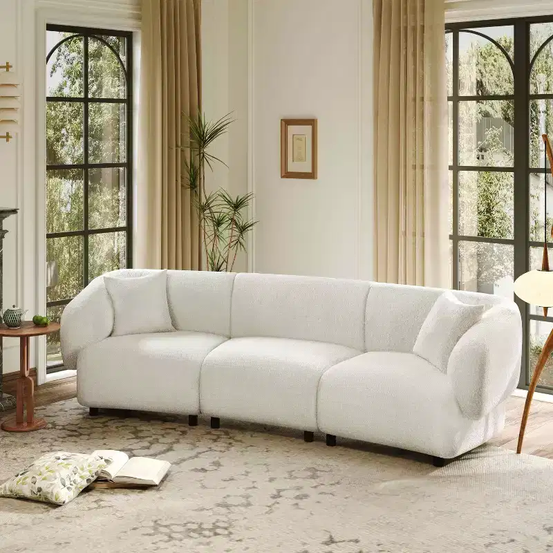 MAYEERTY 98.5-Inch Contemporary Curved 3-Seater Sofa Beige, Plush Seating Streamlined Design Durable Frame for Stylish Living Spaces