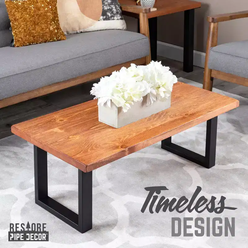 Pipe Decor Skyline Sunset Cedar Solid Wood Coffee Table with 18 in. Landscape Legs