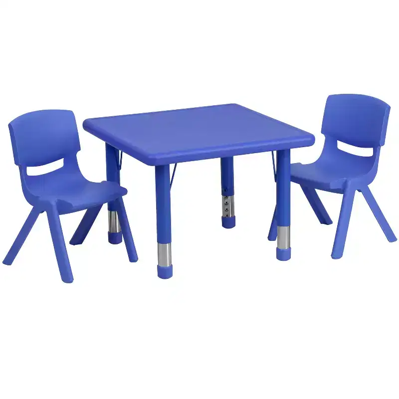 Emma and Oliver 24 Square Plastic Height Adjustable Activity Table Set with 2 Chairs