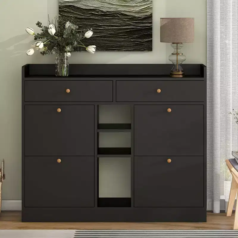 Okak Modern Shoe Cabinet, Shoe Organizer with 4 Panel Flip Drawers and 2 Simple Drawers, Freestanding Shoe Rack for Entryway, Living Room