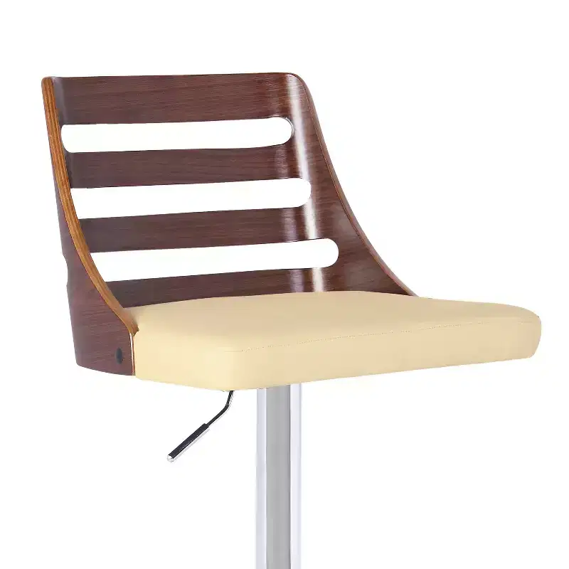 Cream Faux Leather High-Back Barstool, Chrome & Walnut, Seats 1