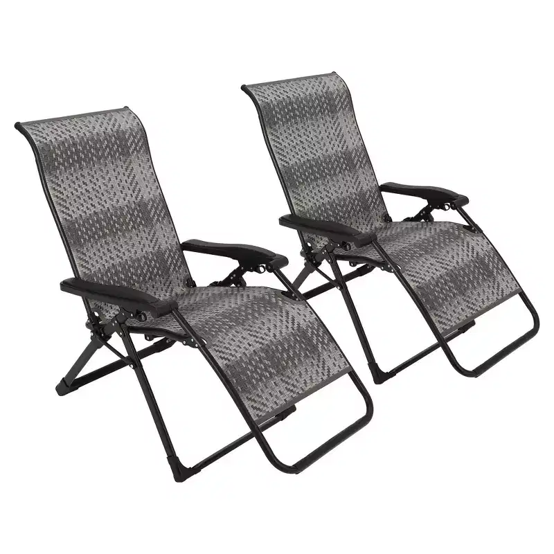 2PCS Outdoor Rattan Recliner Chairs, 330lb Capacity Adjustable Folding Lounge, Heavy Duty Wicker Portable Reclining Chair for Poolside, Garden, Patio