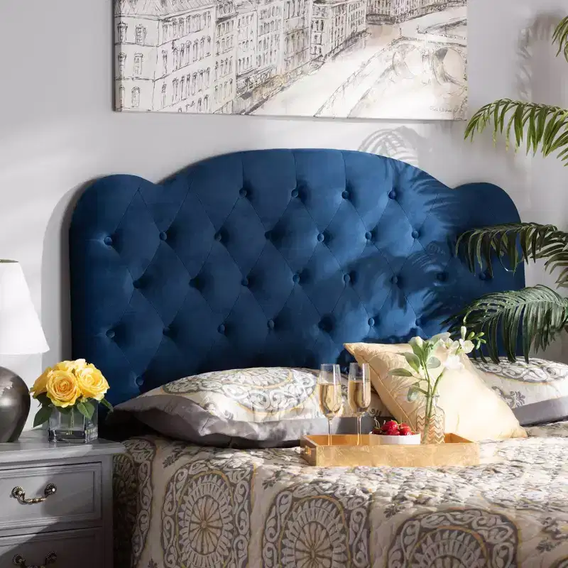 Clovis Velvet Fabric Upholstered Headboard, Queen Size, Bed Frame Mounted, Polyester Fill