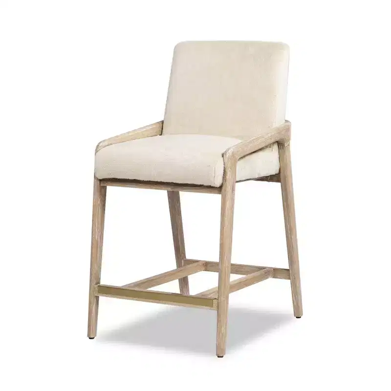 Ash Wood Faux Fur Upholstered Counter Stool 20.5