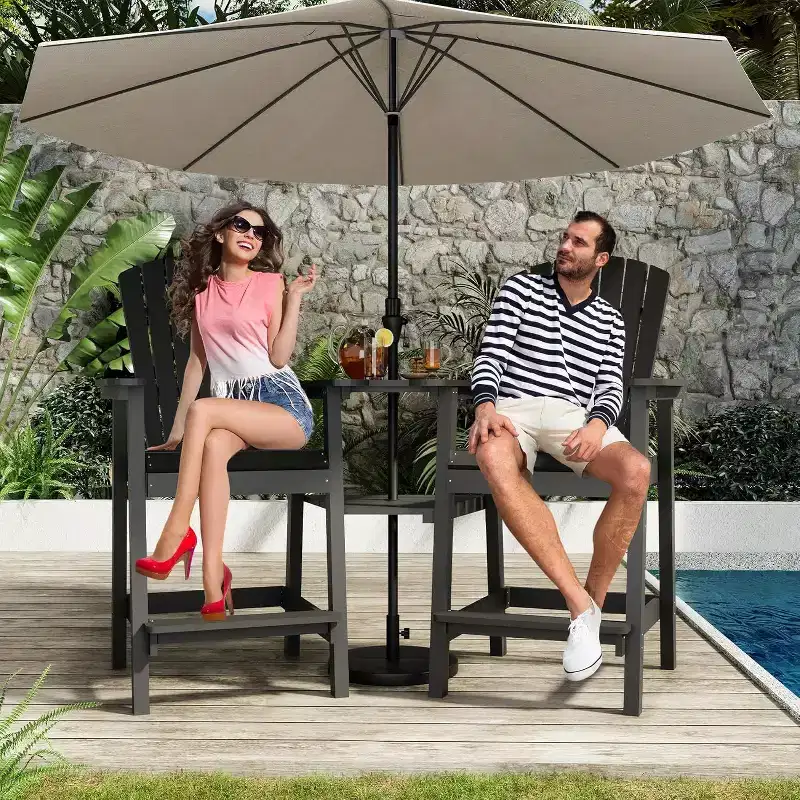 Acekool Recycled Poly Barstool Adirondack Set - 2 Weatherproof Chairs with Connecting Tray