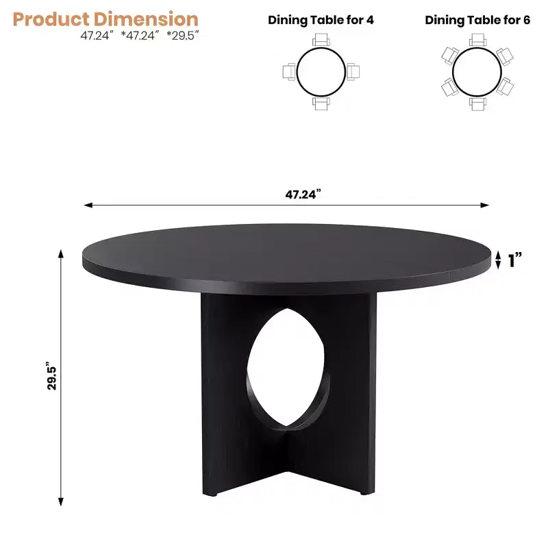 47 Round Dining Table with Sturdy Pedestal Base, Space Saving for Living Room, Kitchen, Apartment