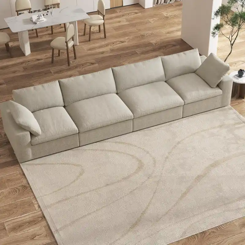 160 Modern Linen Upholstery 4 Piece Sectional Sofa Minimalism Commix Down Filled Modular Couches