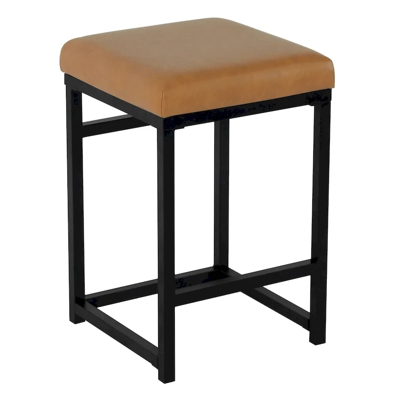 Backless Industrial Metal Counter Stool, 24in Seat Height, Textured Weave Fabric, Black Finish