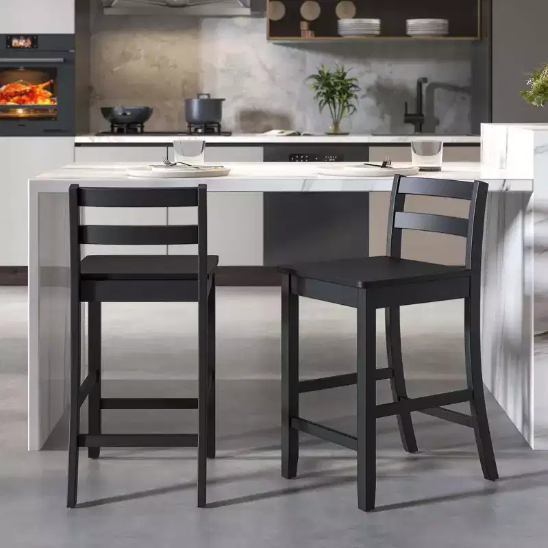Costway 24-Inch Wooden Bar Stools Set of 2 with Ergonomic Backrest Counter Height Stools Black/White