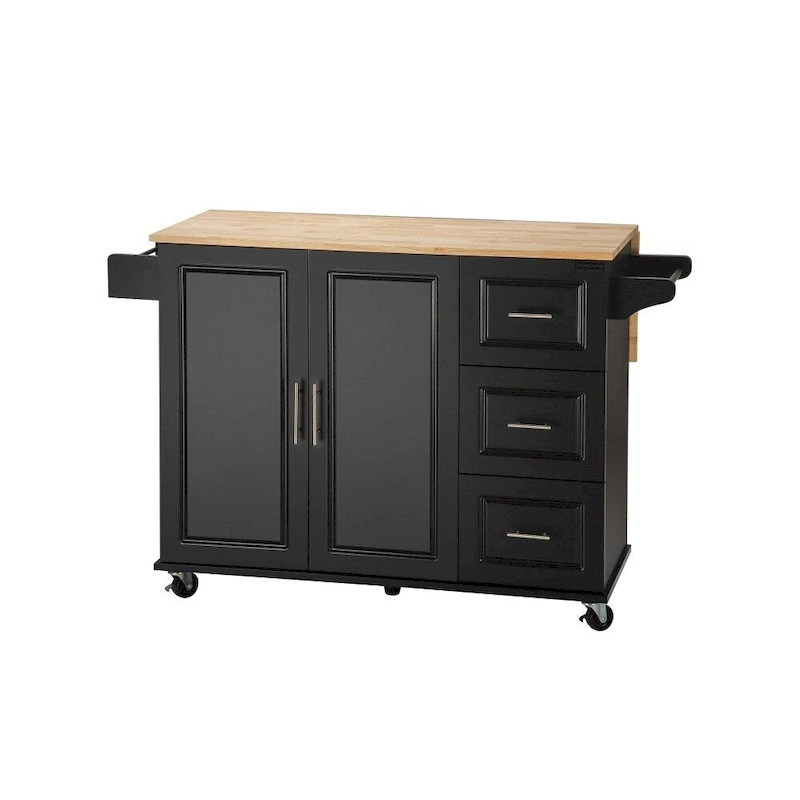 Mobile Kitehcn Island with Extensible Table Top and Adjustable Shelf