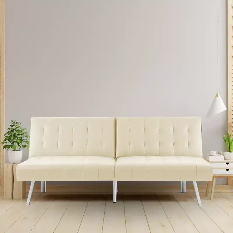 Tufted Split Back Futon Sofa Bed, Convertible Sofa bed with Chrome Legs