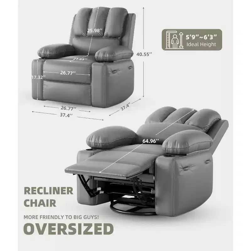 Oversized Recliner with Heat & Massage - 360 Swivel Lazy Chair for Adults, Manual Rocking with Remote, for Living Rooms, Bedrooms