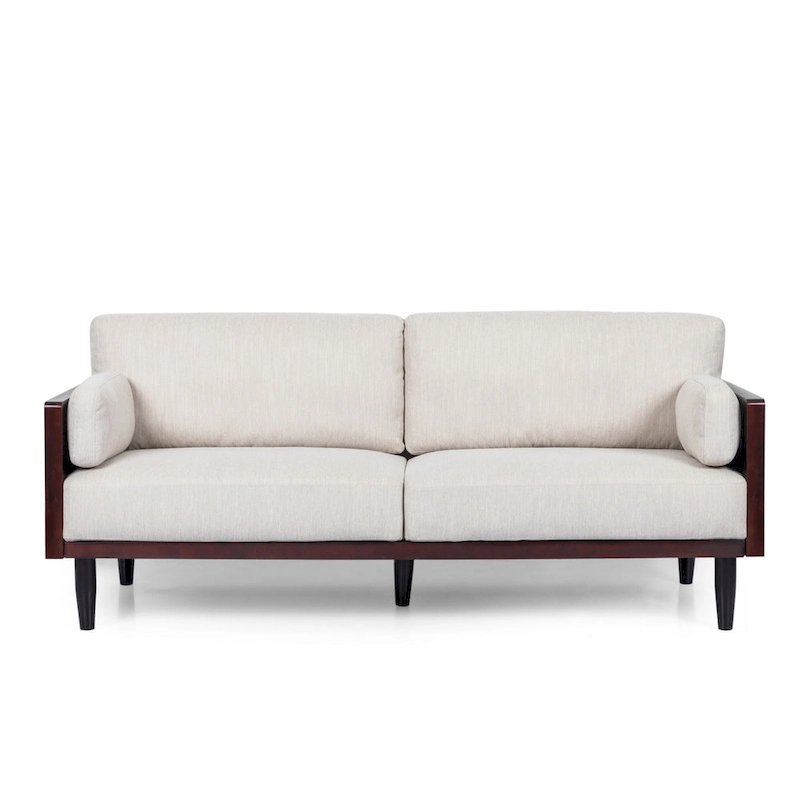 Sofa, 77 Inch, 2 Seater, Retro Style Tapered Wood Legs, Plush Beige
