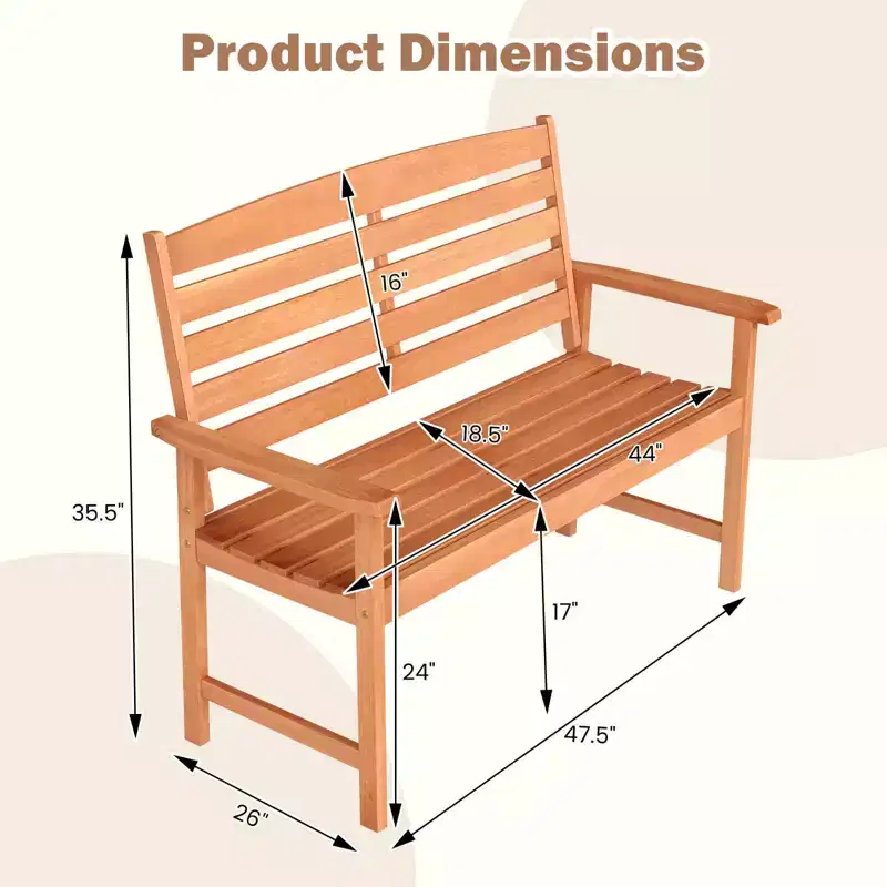 Costway Wooden Garden Bench 2-Person Patio Loveseat with Slatted Backrest Natural