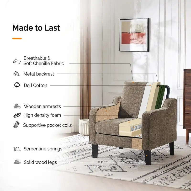 Mid-Century Modern Accent Chair, Single Seat – Multi-Color Options