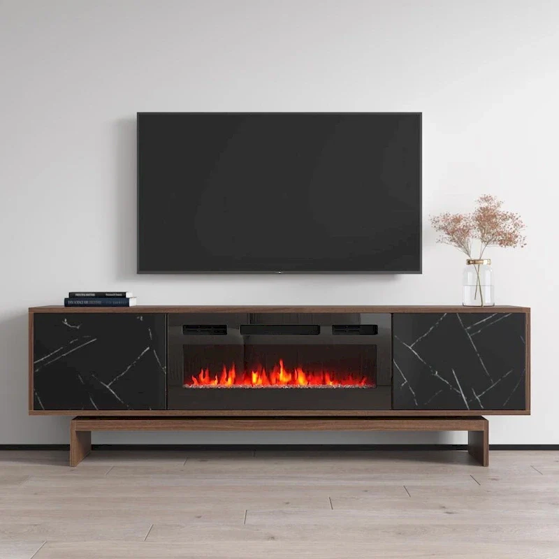 Walnut Electric Fireplace TV Stand, Modern Style, Fits up to 80