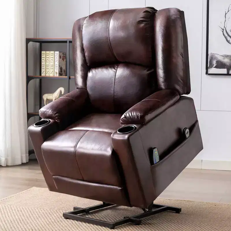 Power Lift Massage Recliner Chair with Heat, Faux Leather, Brown