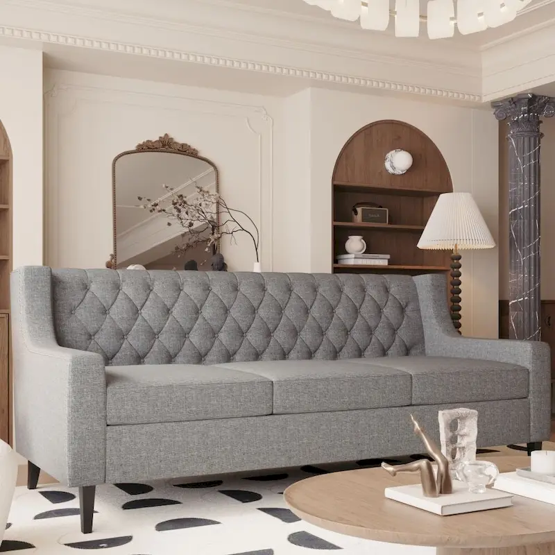 Mid Century Modern Button Tufted Backrest Foam Couches