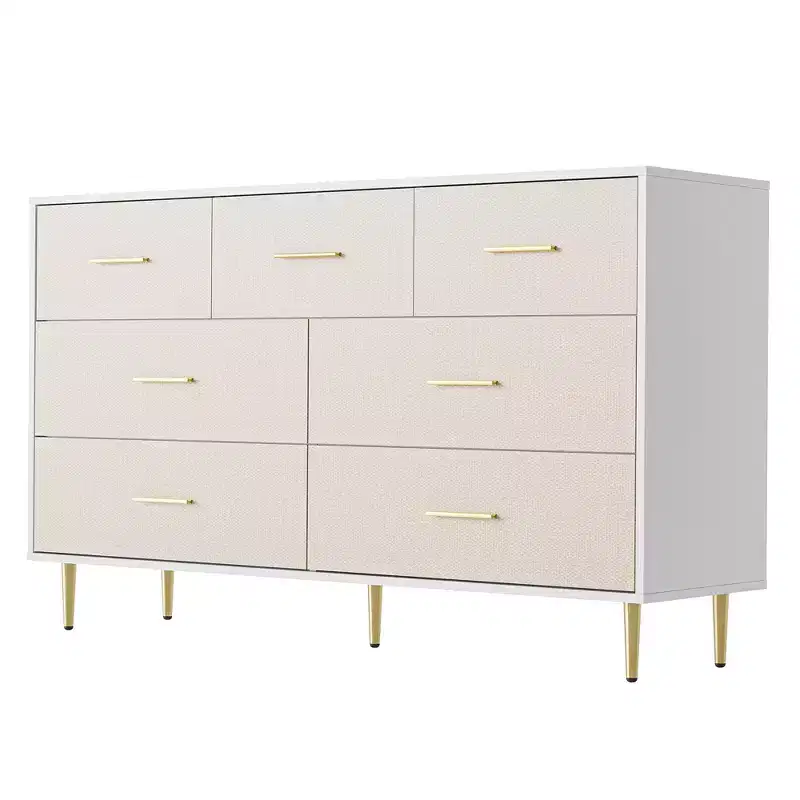 COZONY 7-Drawer Dresser with Gold Handles, Modern Wood Chest with Metal Legs, White Storage Organizer for Bedroom, Living Room, Hallway