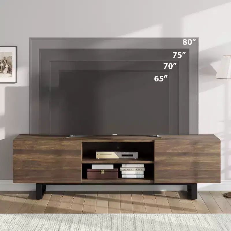 TV Stand for 75 Inch, Industrial Entertainment Center with 2 Drawers & Metal Support Leg, Wooden Media TV Console Table for Living Room, Bedroom