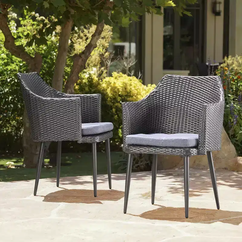 Outdoor Dining Chairs, Patio Dining Chairs Set of 2, All-Weather PE Rattan Armchairs, Heavy Duty Iron Frame Patio Wicker Chairs for Balcony