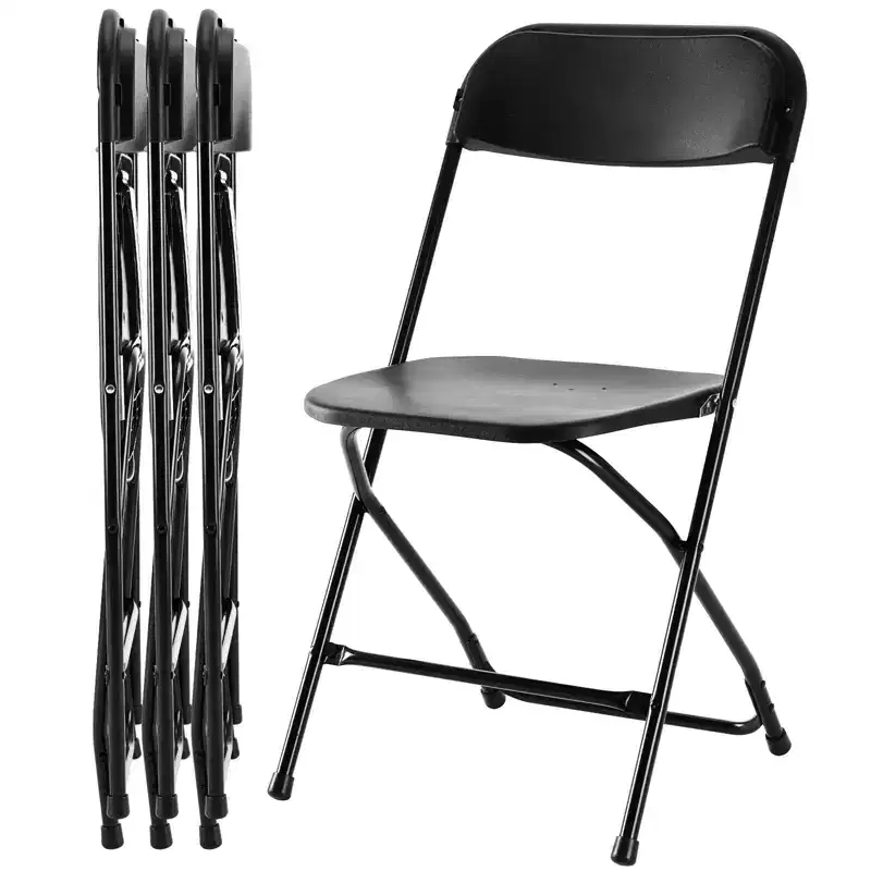 HomeRoots Set of Four Black Metal Outdoor Folding Stacking Dining Chairs