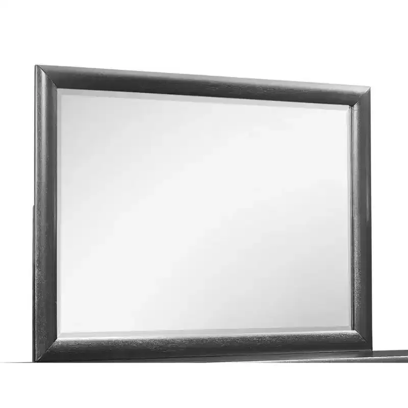 HomeStock Grey Framed Mirror with Clean Lines  Contemporary Bedroom Mirror with Simple Wooden Border
