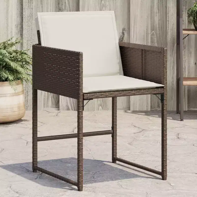 vidaXL Patio Chairs with Cushions - 4 Pcs Brown Poly Rattan Outdoor/Garden Furniture with Foldable Flap Backrest, Cushions and Washable Covers