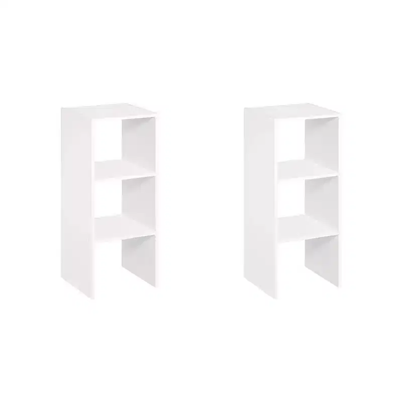 31 Inch 2 Cube White Decorative Home Stackable Standing Shelf Storage Organizer for Home, Office, and Garage, 2 Pack