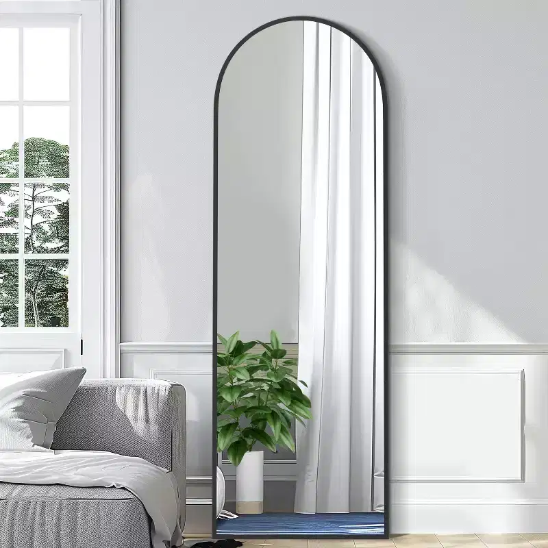 Classic Wood Framed Full-Length Mirror with Right-Angled Arch Design