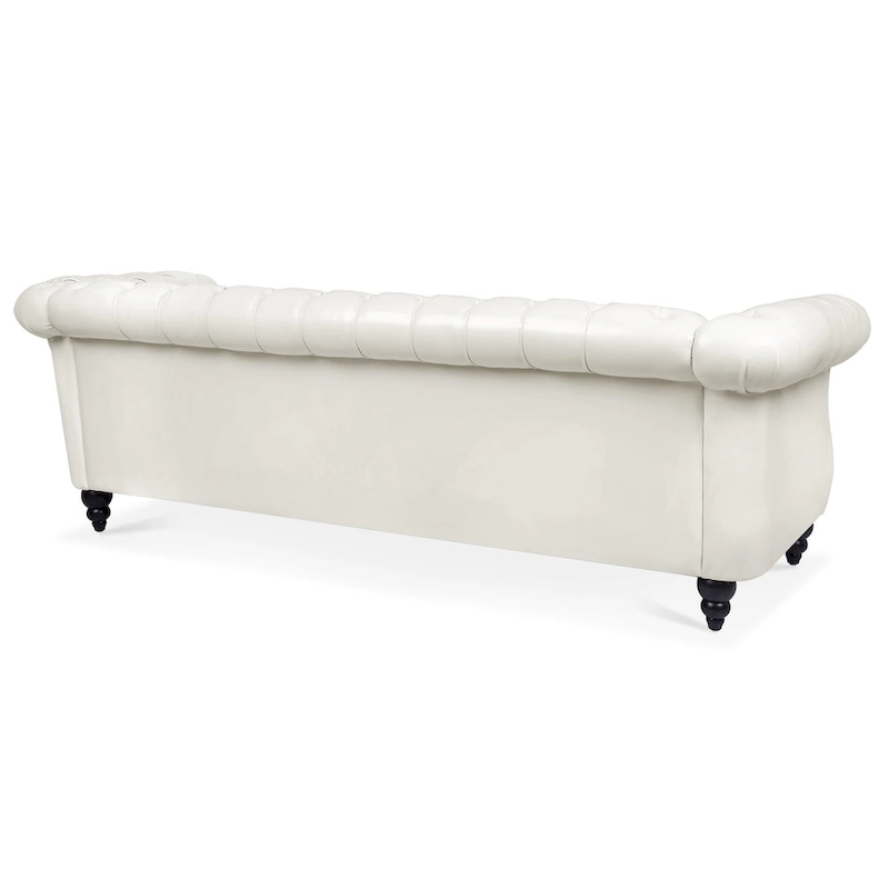 Classically Elegant 84.65 Three-Seater Rolled Arm Chesterfield Sofa in PU Leather - Sturdy Birch Legs, Soft Upholstery