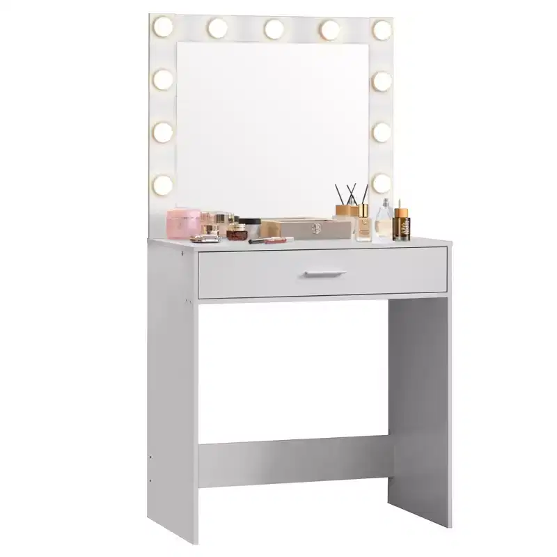 Vanity Desk with Mirror and Lights, Dressing Table with Large Drawer, 3 Adjustable Lighting Modes LED Mirror, Vanity Table