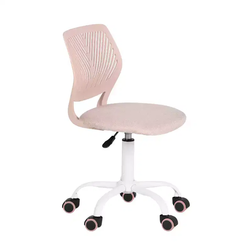 HomeRoots Pale Pink and White Adjustable Height Swivel Rolling Office Chair