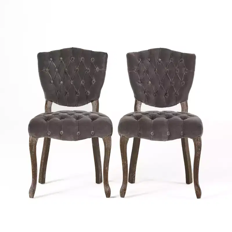 Christopher Knight Home Colosseum Contemporary Button Tufted Dining Chairs with Rubberwood Legs(Set of 2)