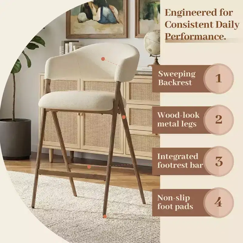 Soft Fabric Dining Chair with Sweeping Backrest & Wood-Look Legs, Kitchen Side Chair with Integrated Footrest