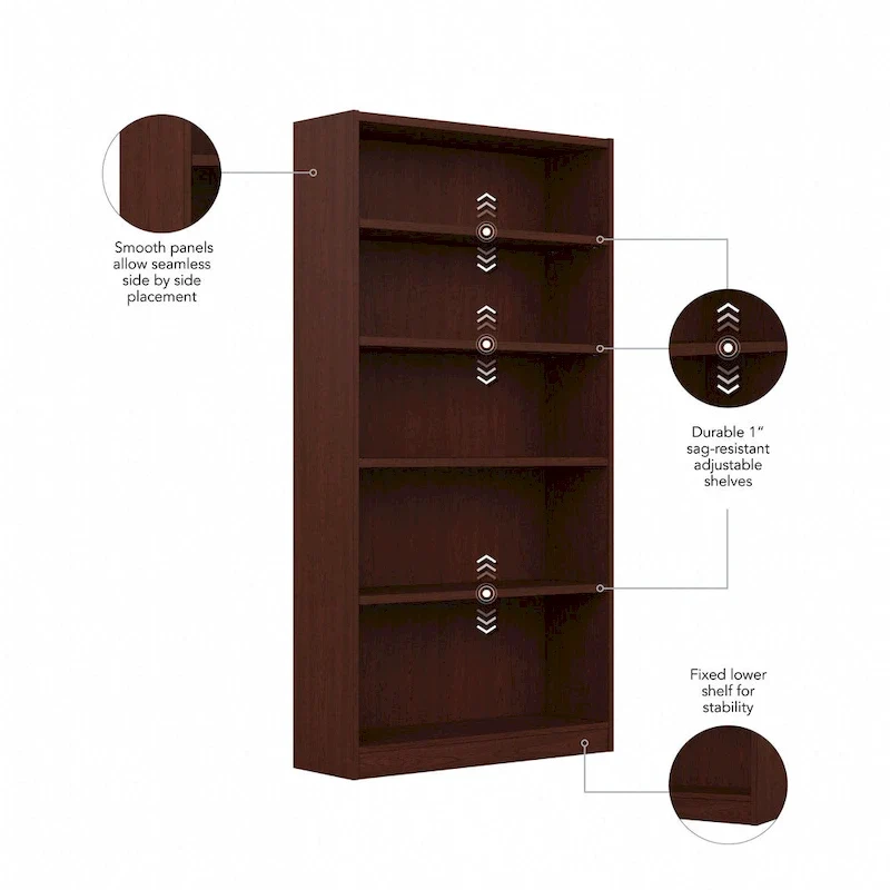 Tall 5 Shelf Bookcase with Adjustable Shelves