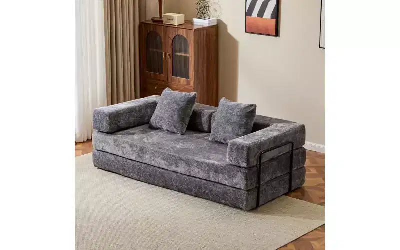 MooxvMoo Floor Sofa Bed Convertible, Corduroy Futon Couch with Pillow, Sleeper for Living Room Bedroom, Grey