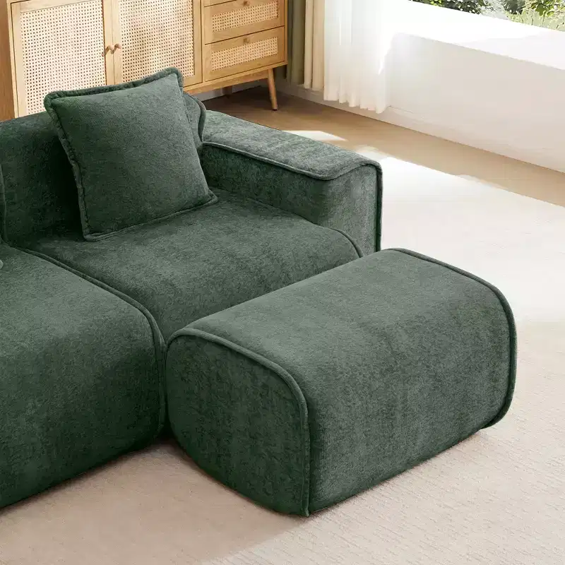 Velvet Ottoman Footstool, Plush Upholstered Footrest for Living Room Bedroom