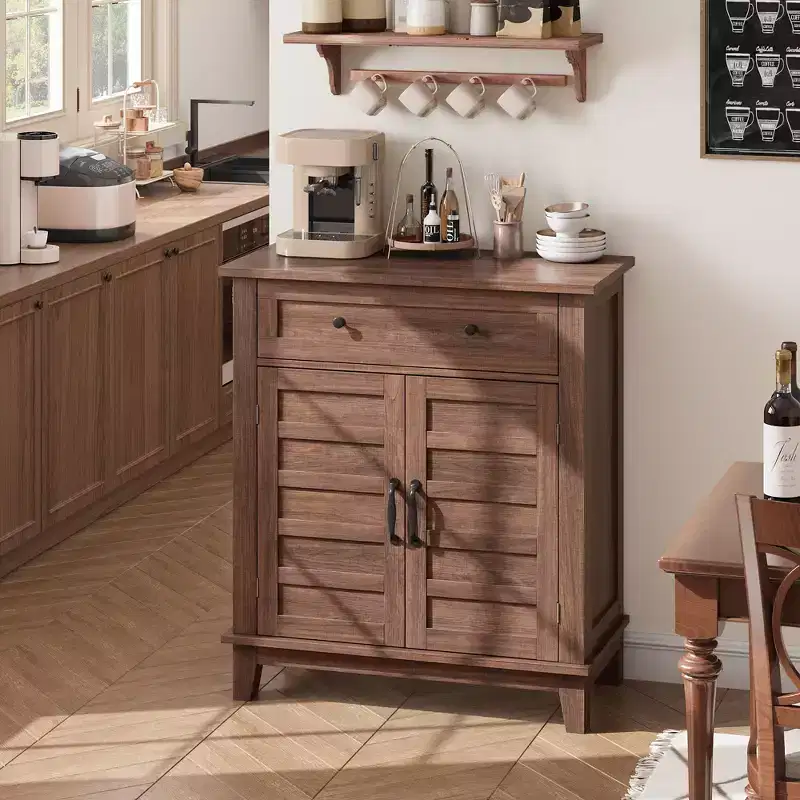 GustoWave Farmhouse Storage Cabine 3-Tiers Adjustable Shelf with 7 Gears, Rustic Kitchen & Dining Room Organizer, Multi-Functional Entryway Cabinet