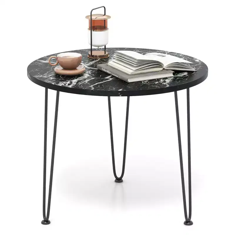 Costway Faux Marble Coffee Table with Metal Legs for Living Room Office Black
