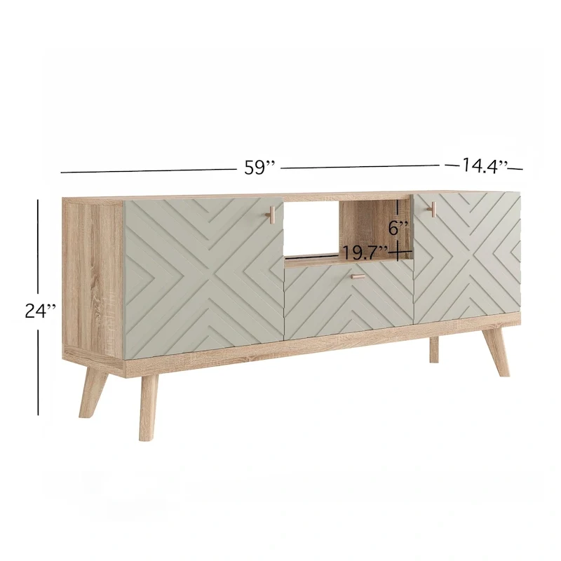 Mid-Century Modern TV Stand Console with Drawer, Beige, Fits TVs up to 65 in, Wood Legs