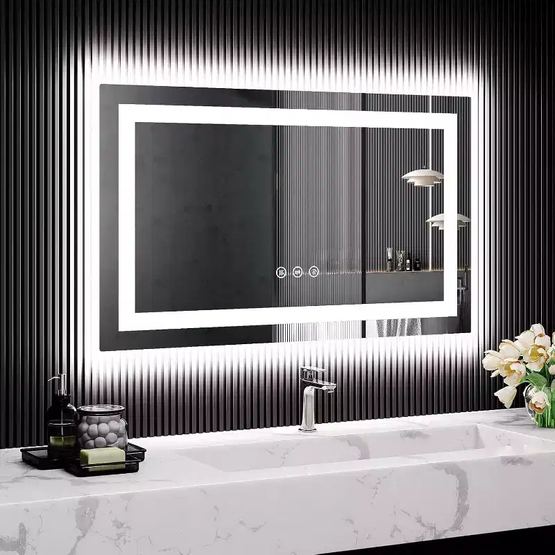 LED Bathroom Mirror with Lights, Front & Backlit Vanity Mirror, Stepless Dimmable, Anti-Fog, 4 Color Temperatures, Shatterproof Design