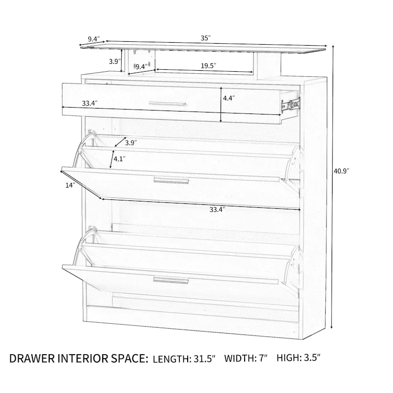 Tempered Glass Top Shoe Storage Cabinet with Drawer