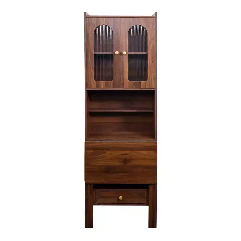 CLIHOME Fold-Out Convertible Nightstands, Desk Cabinet with Shelf and Drawer Multi-Function Home Office Workstation