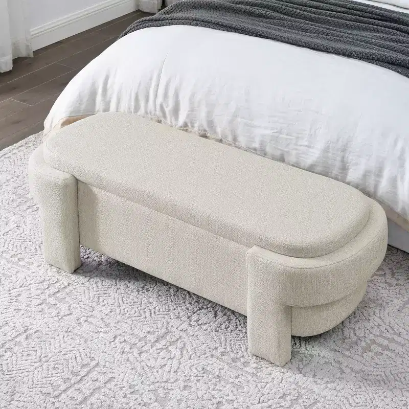 Chenille Bench with Large Storage Space for the Living Room Entryway Bedroom Hallway Apartment Lounge, Upholstered Ottoman